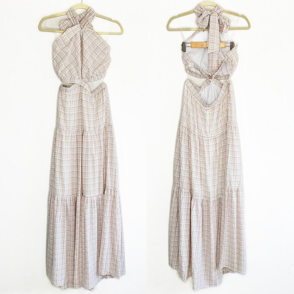 NWT Significant Other Clementine Cutout Gingham Plaid Maxi Dress Almond Chalk 8 - Picture 3 of 15